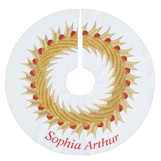 赤モダンパーソナライズされた金ゴールドリース ブラッシュドポリエステルツリースカート (正面)