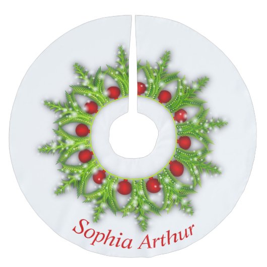 赤モダンパーソナライズされた金ゴールドリース ブラッシュドポリエステルツリースカート (正面)