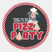 赤モダンピザパーティー子供の誕生日ありがとう ラウンドシール (正面)