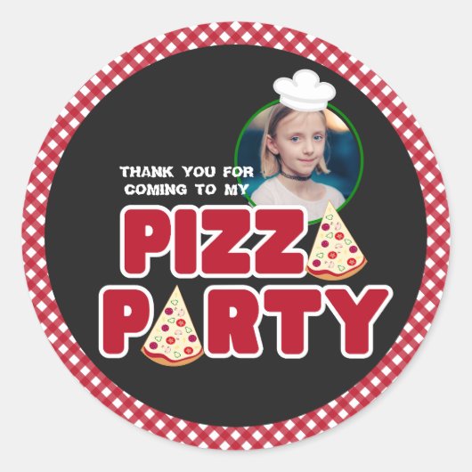 赤モダンピザパーティー子供の誕生日ありがとう ラウンドシール (正面)