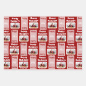 赤モダンピンクの家族の写真クリスマスハッピー ラッピングペーパーシート (正面3)