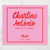 赤モダンピンクの手書きレトロ結婚の スパークリングワインラベル (シングルラベル)