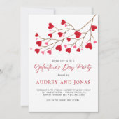 赤モダンピンクハートズGalentine's Dayパーティー 招待状 (正面)