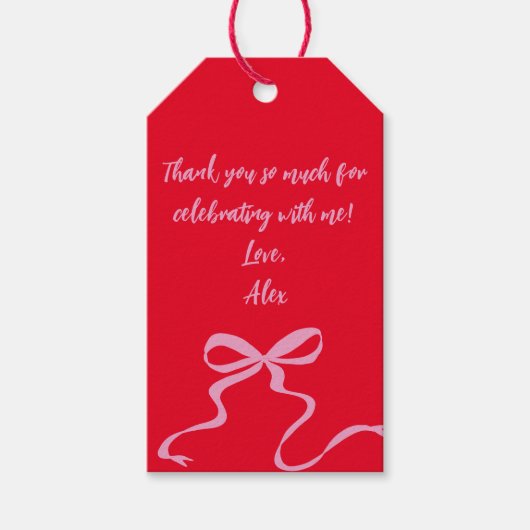 赤モダンピンクメッセージカード ギフトタグ (正面)
