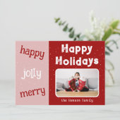 赤モダンピンク写真スノーフレークChristmas Happy シーズンカード (スタンド正面)