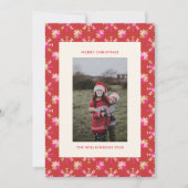 赤モダンピンク金ゴールド幾何雪片フォト シーズンカード (正面)