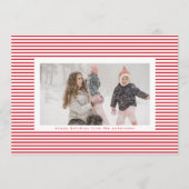 赤モダンピンストライプクリスマスフレーム写真 シーズンカード (正面)