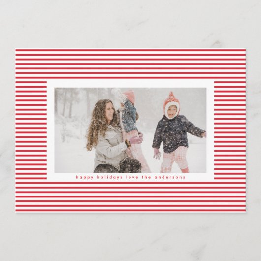 赤モダンピンストライプクリスマスフレーム写真 シーズンカード (正面)