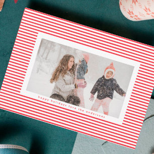赤モダンピンストライプクリスマスフレーム写真 シーズンカード
