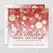 赤モダンファンキー金ゴールドパーティー誕生日招待状 招待状 (正面/裏面)