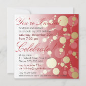 赤モダンファンキー金ゴールドパーティー誕生日招待状 招待状 (裏面)