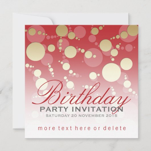 赤モダンファンキー金ゴールドパーティー誕生日招待状 招待状 (正面)