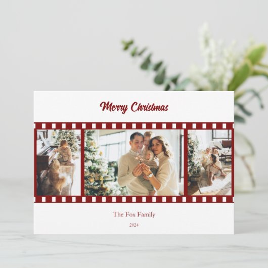 赤モダンフィルムリール写真コラージクリスマス シーズンカード (スタンド正面)