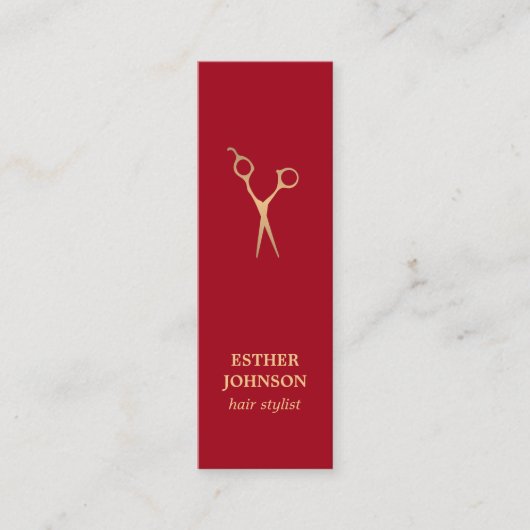 赤モダンフェイクエレガント金ゴールドシザー スキニー名刺 (正面)