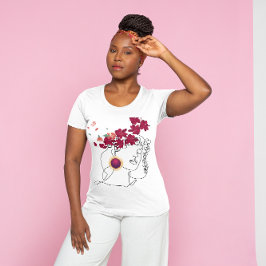 赤モダンフェミニンスタイリッシュ花を具現化したベクター Tシャツ