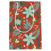 赤モダンフローラはっきりしたメリークリスマス ミディアムペーパーバッグ (正面)