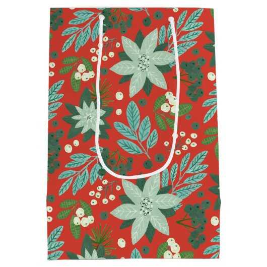 赤モダンフローラはっきりしたメリークリスマス ミディアムペーパーバッグ (裏面)