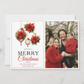 赤モダンフローラオーナメントメリークリスマスフォト シーズンカード (正面)