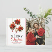赤モダンフローラオーナメントメリークリスマスフォト シーズンカード (スタンド正面)