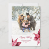 赤モダンフローラフォトクリスマスホリデーカード シーズンカード (正面)