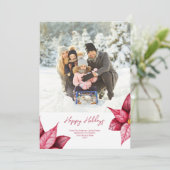 赤モダンフローラフォトクリスマスホリデーカード シーズンカード (スタンド正面)