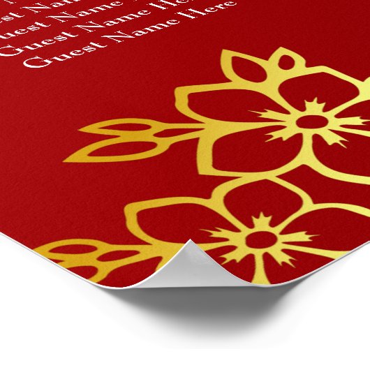 赤モダンフローラ中国の結婚の座席表 ポスター (角)