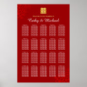 赤モダンフローラ中国の結婚の座席表 ポスター (正面)