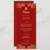 赤モダンフローラ中国の結婚の メニュー (正面/裏面)