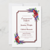 赤モダンフローラ婚約パーティ 招待状 (正面)