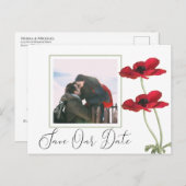 赤モダンフローラ植物結婚式の日付を保存 案内ポストカード (正面/裏面)