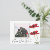 赤モダンフローラ植物結婚式の日付を保存 案内ポストカード (スタンド正面)