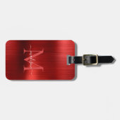 赤モダンブラシ仕上げ金属箔スクリプトモノグラムグラムGlam ラゲッジタグ (正面横)