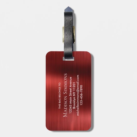 赤モダンブラシ仕上げ金属箔スクリプトモノグラムグラムGlam ラゲッジタグ (裏面縦)