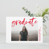 赤モダンブラシ付きスクリプト卒業パーティー 招待状 (スタンド正面)