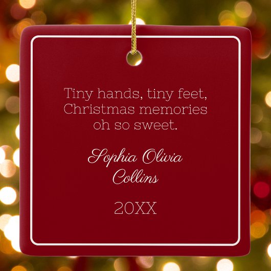 赤モダンベビー写真ミニマルなクリスマスフォト セラミックオーナメント