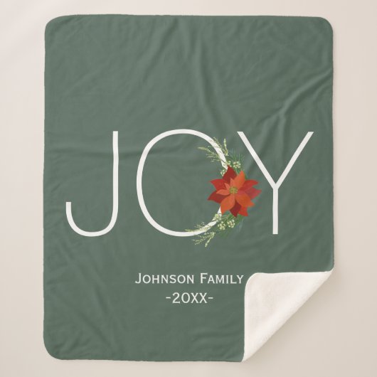 赤モダンポインセティアホリデージョークリスマス シェルパブランケット (正面)