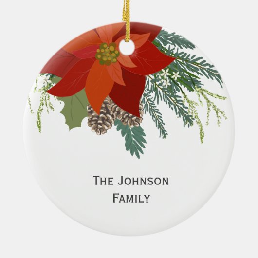 赤モダンポインセティアホリデージョークリスマス セラミックオーナメント (裏面)