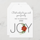 赤モダンポインセティアホリデージョークリスマス 案内状 (正面/裏面)