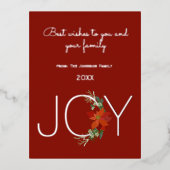 赤モダンポインセティアホリデージョークリスマス 箔シーズンポストカード (正面)