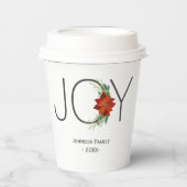 赤モダンポインセティアホリデージョークリスマス 紙コップ (正面)