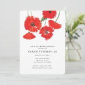 赤モダンポピー水彩誕生日 招待状 (スタンド正面)