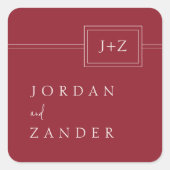 赤モダンミニマリスト結婚モノグラム スクエアシール (正面)