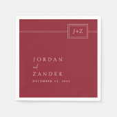 赤モダンミニマリスト結婚モノグラム スタンダードカクテルナプキン (正面)