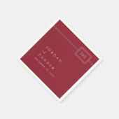 赤モダンミニマリスト結婚モノグラム スタンダードカクテルナプキン (角)