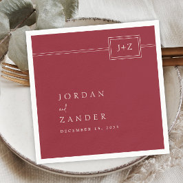 赤モダンミニマリスト結婚モノグラム スタンダードカクテルナプキン