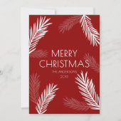 赤モダンミニマルと白のスプルース・クリスマス シーズンカード (正面)