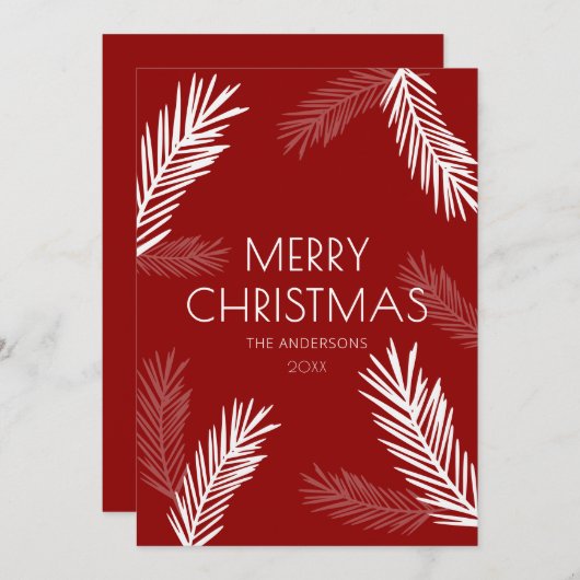 赤モダンミニマルと白のスプルース・クリスマス シーズンカード (正面/裏面)