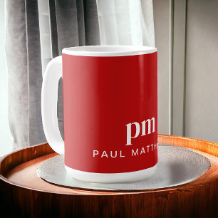 赤モダンミニマルカスタムモノグラムと名前 コーヒーマグカップ