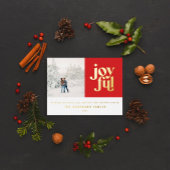 赤モダンミニマルクリスマスタイポグラフィホイルホリド 箔シーズンポストカード