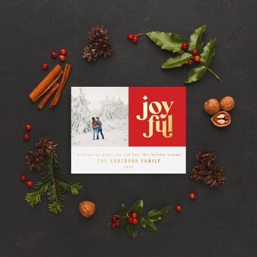 赤モダンミニマルクリスマスタイポグラフィホイルホリド 箔シーズンポストカード